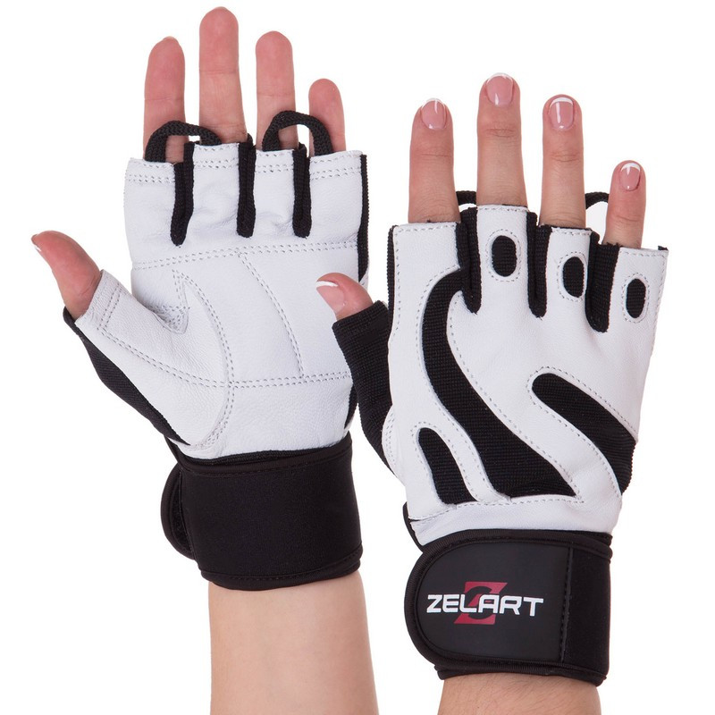 Рукавиці для фітнесу та важкої атлетики шкіряні Zelart 161070 розмір XXL White-Black