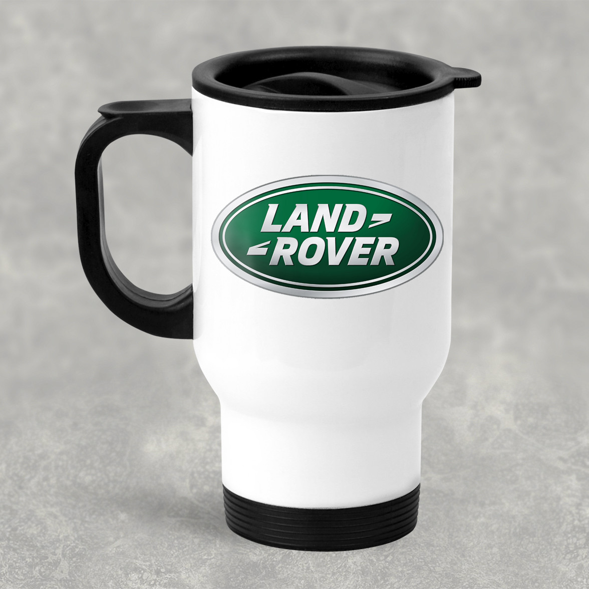 Автомобільна термокружка с маркой авто Land Rover / Ленд Ровер, металева 450 мл, біла