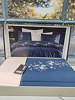 Комплект постельного белья сатин люкс c вышивкой евро Dantela Vita Piraye lacivert