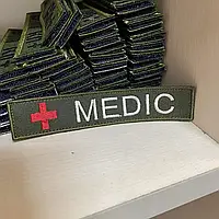 №50 Шеврон планка "MEDIC" медик на оливі 12*2.5 см