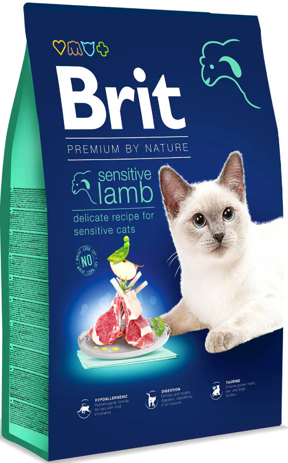 Сухий корм для котів з чутливим травленням із ягням Brit Premium by Nature Cat Sensitive 8 кг