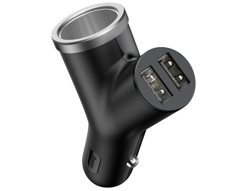 Зарядний пристрій автомобільний Baseus Y Type CCALL-YX01 2 USB 3.1 A + прикурювач, чорний