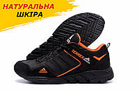 Осінні Весняні чоловічі шкіряні кросівки Adidas Terrex (Адідас) чорні якісні з натуральної шкіри на осінь взуття *A3 ч/ор Н*