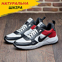 Весенние осенние мужские кожаные кроссовки Nike из натуральной кожи на весну обувь *015-бел-крас*