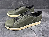 Мужские демисезонные кожаные кеды Timberland (Тимберленд) из натуральной кожи (хаки) обувь
