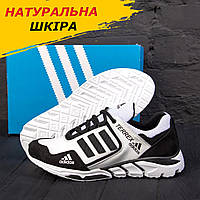 Осенние Весенние кроссовки мужские кожаные Adidas белые с черным из натуральной кожи на осень топ *A3 бел*