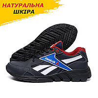 Кроссовки осенние весенние мужские кожаные Reebok синие из натуральной кожи на осень обувь *212*