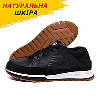 Осенние Весенние мужские кожаные кроссовки New Balance черные из натуральной кожи на осень *NB 07ч*