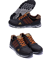 Мужские кожаные кроссовки Adidas Tech Flex (Адидас) черные с коричневым осенние из натуральной кожи 41 (27 см)
