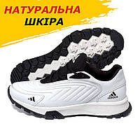 Осінні Весняні чоловічі шкіряні кросівки Adidas Ozelia (Адідас) білі спортивні з натуральної шкіри на осінь взуття *А-04біл*