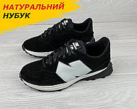 Весенние мужские кроссовки New Balance черные спортивные из натурального нубука на весну обувь *Мілан чер/нуб*