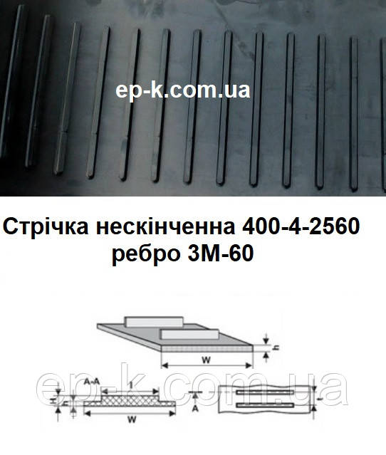 Стрічка 400-4-2560 нескінченна з ребром 3М-60 (ЗА 03.001)