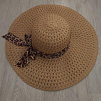 Женская шляпа соломенная с широкими полями Бежевая 55-58р (660)