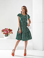 Плаття літнє вільного крою, з квітковим принтом, арт. 479, темно зелений