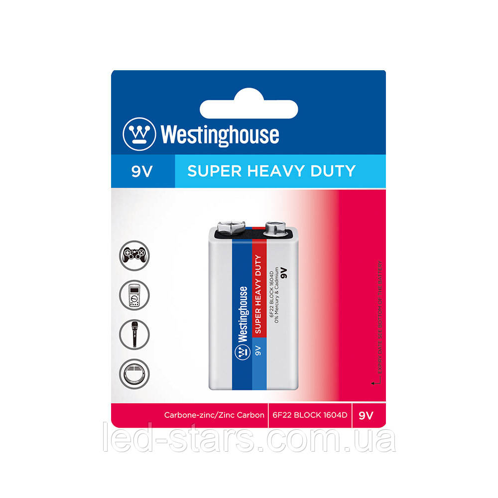 Надпотужні батарейки 9V – (Крона) 6F22-BP1 BLISTER 1шт. Westinghouse