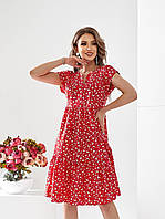 Платье летнее свободного кроя с цветочным принтом, арт. 479, красное