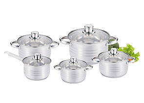 Набір каструль з кришками та ковшем з нержавіючої сталі 10 предметів Benson BN-295