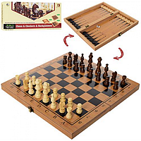 Деревянный набор шахматы, шашки, нарды 35 х 35 см