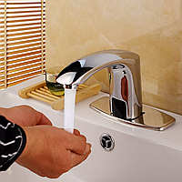 Электронный смеситель сенсорный бесконтактный в ванную комнату Hands Free, дизайнерский кран из латуни "Gr"