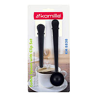 Ложка мерная для кофе Kamille с зажимом + зажим 2 пр.(черный) KM-8838 "Kg"