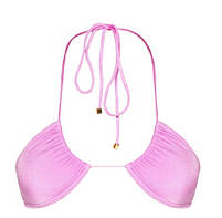 Жіночий роздільний купальник рожевий бандо бікіні  шторки на зав'язках, фото 4