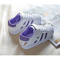 Детские кроссовки белого цвета с эко кожи с текстильными вставками 22, Фиолетовый