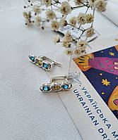Срібні сережки сережки Палички з Жовто-блакитним камінням 5705