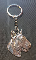 Брелок серебристый металл порода собака питбудь питбультерьер морда крутой бультерьер