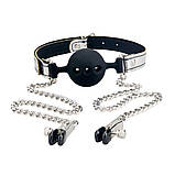 Кляп-кулька із затискачами для сосків на ланцюжках Bondage Fetish Breathable Ball Gag With Nipple Clamp, фото 3