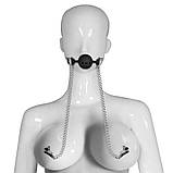 Кляп-кулька із затискачами для сосків на ланцюжках Bondage Fetish Breathable Ball Gag With Nipple Clamp, фото 7