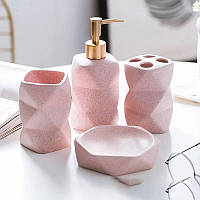 Набір аксесуарів для ванної кімнати з кераміки Bathlux, 4 предмети Рожевий "Gr"