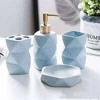 Набір аксесуарів для ванної кімнати з кераміки Bathlux, 4 предмети Блакитний "Gr"