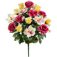 Штучні квіти букет орхідей, троянд і бутонів, 58см