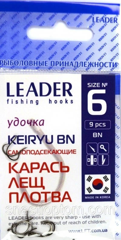 Гачки для риболовлі, Leader Keiryu, 9шт/уп, колір BN, №6