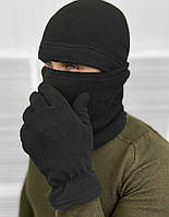 Комплект флисовый из шапки, баффа и перчаток тактический для армии ЗСУ черного цвета "Kg"