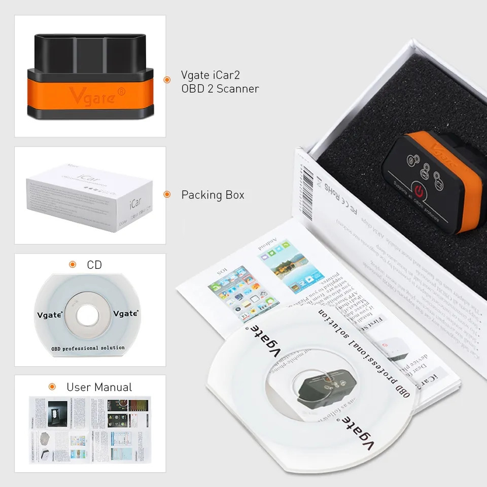 Vgate iCar 2 Bluetooth 3.0 EOBD OBDII OBD 2 діагностичний сканер для авто