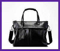 Отличная мужская деловая сумка для документов формат А4, офисная сумка-портфель черная, деловой портфель