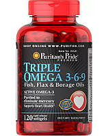 Омега-3-6-9 с маслом льна и Огуречника Puritan's Pride Triple Omega 3-6-9 Fish Flax and Borage Oils 120 капс.