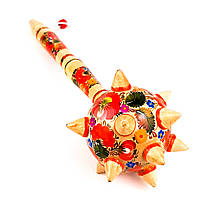 Булава дерев'яна Петриківський розпис ручної роботи ЧЕРВОНІ КВІТИ Український сувенір козацька булава 40см