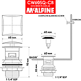 Донний клапан квадрат для раковини 1 1/4" з переливом Сlick-Сlack McALPINE CW60SQCB хром, фото 3