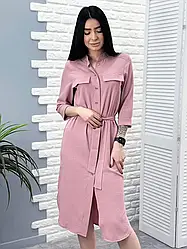 Довга сукня-сорочка на гудзиках з поясом "Marcella" колір фрез