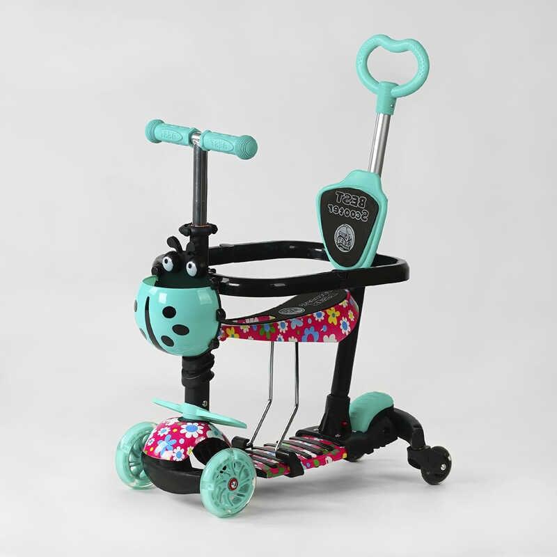 Дитячий триколісний самокат 5в1 Best Scooter LS-78415 з бортиками, батьківською ручкою, сидінням, кошиком