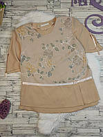 Женская блуза Siluet бежевая с вышитым цветочным принтом Размер 52 XXL