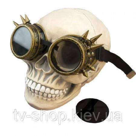 Окуляри Стимпляк Гогли Преміум із шипами, 2 пари лінз (золото антик), фото 1