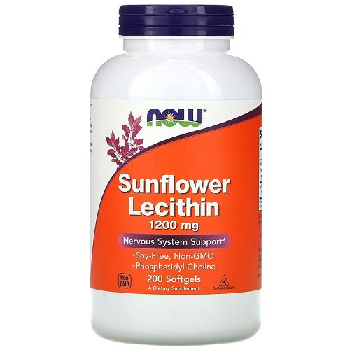 Амінокислоти (БЦАА) Now Sunflower Lecithin 1200 mg (200 капсул.), фото 1