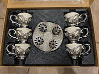 Набір турецьких чашок для кави 6 шт. Срібло