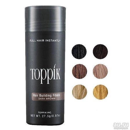 Кератиновий загущувач пудра для волосся Toppik Hair Building Fibers dark brown темно-коричневий 27.5 гр, фото 1