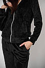 Костюм спортивний велюровий жіночий чорний на молнії з капюшоном, фото 8