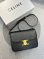 Брендовая кожаная сумка Celine Classique Triomphe черная, кожаная сумка селин, брендовая сумка