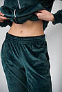 Костюм спортивний велюровий жіночий смарагд на молнії з капюшоном, фото 6